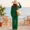 thumbnail image 7 of Stralyhd Women 2 Piece Set Elastic Waist Cotton Linen Lounge Sets Spring Travel Matching Sets Cozy Teacher Casual outfits with Pockets Dark Green L, 7 of 7