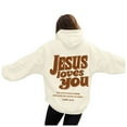 thumbnail image 3 of zaveiop Jesus Loves You Hoodie Womens Christian Sweatshirt Christian Hoodies Oversized Jesus Sweatshirt Long Sleeve Pullover (Beige, 3XL), 3 of 6
