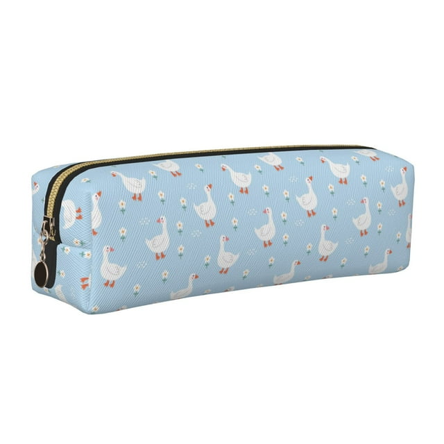 Disketp Goose White Flowers Estuche de Lápices de Cuero con Cierre, Estuche Compacto para Papelería, Bolígrafos y Accesorios Pequeños