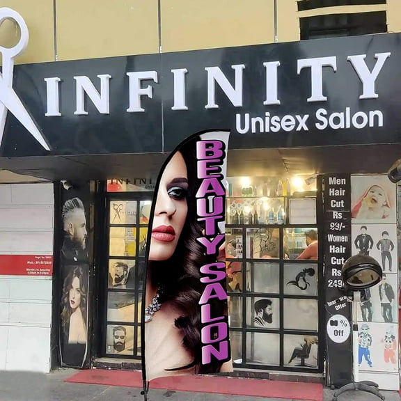 QSUM Beauty Salon Themed Swooper Flag, 7FT Beauty Salon Advertising Feather Flag with Pole Kit, Ground Spike, Beauty Salon Signs for Businesses and Storefronts