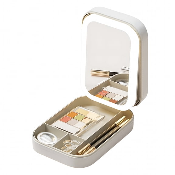 RAGUPEL Travel Makeup Case with LED Light Mirror, Portable Makeup Bag with 3 Adjustable Color Brightness Professional Cosmetic Train Case Organizer with Adjustable Dividers(Empty)