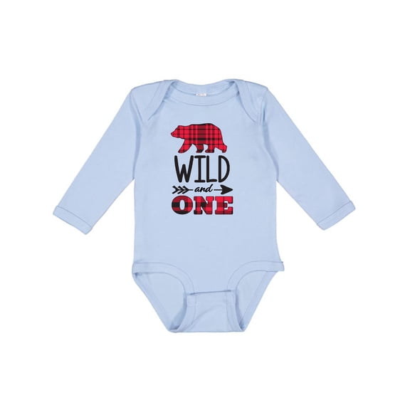 Inktastic Plaid Bear Wild and 1 with Arrow Boys or Girls Long Sleeve Baby Bodysuit