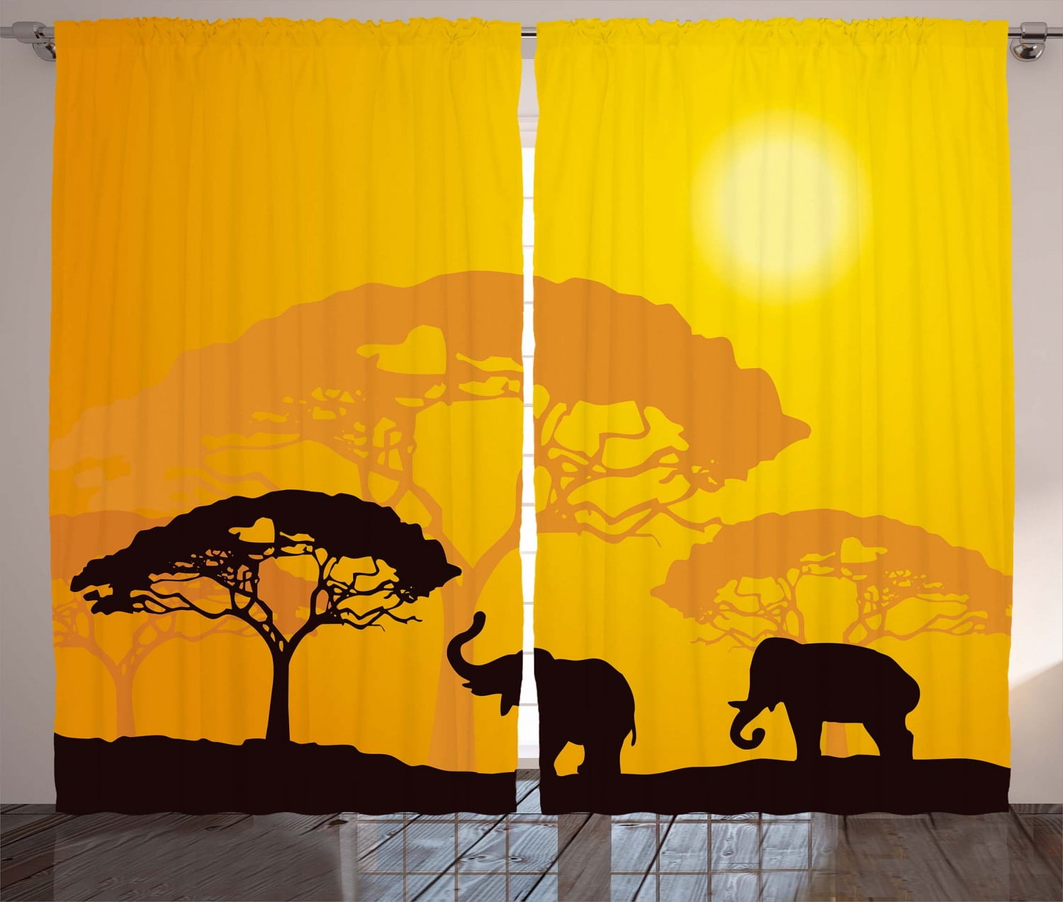 Safari Curtains 2 Panels Set, African Abstract Wildlife Animals