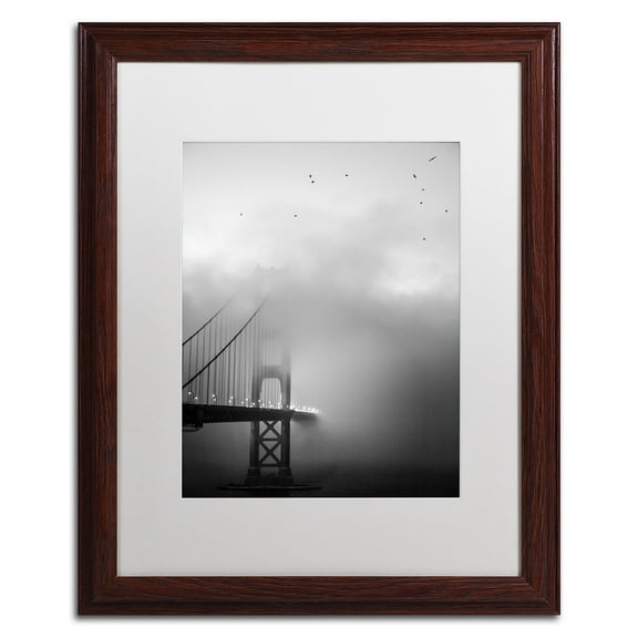 Trademark Fine Art "Golden Gate and Birds" Canvas Art by Moises Levy White Matte, Wood Frame