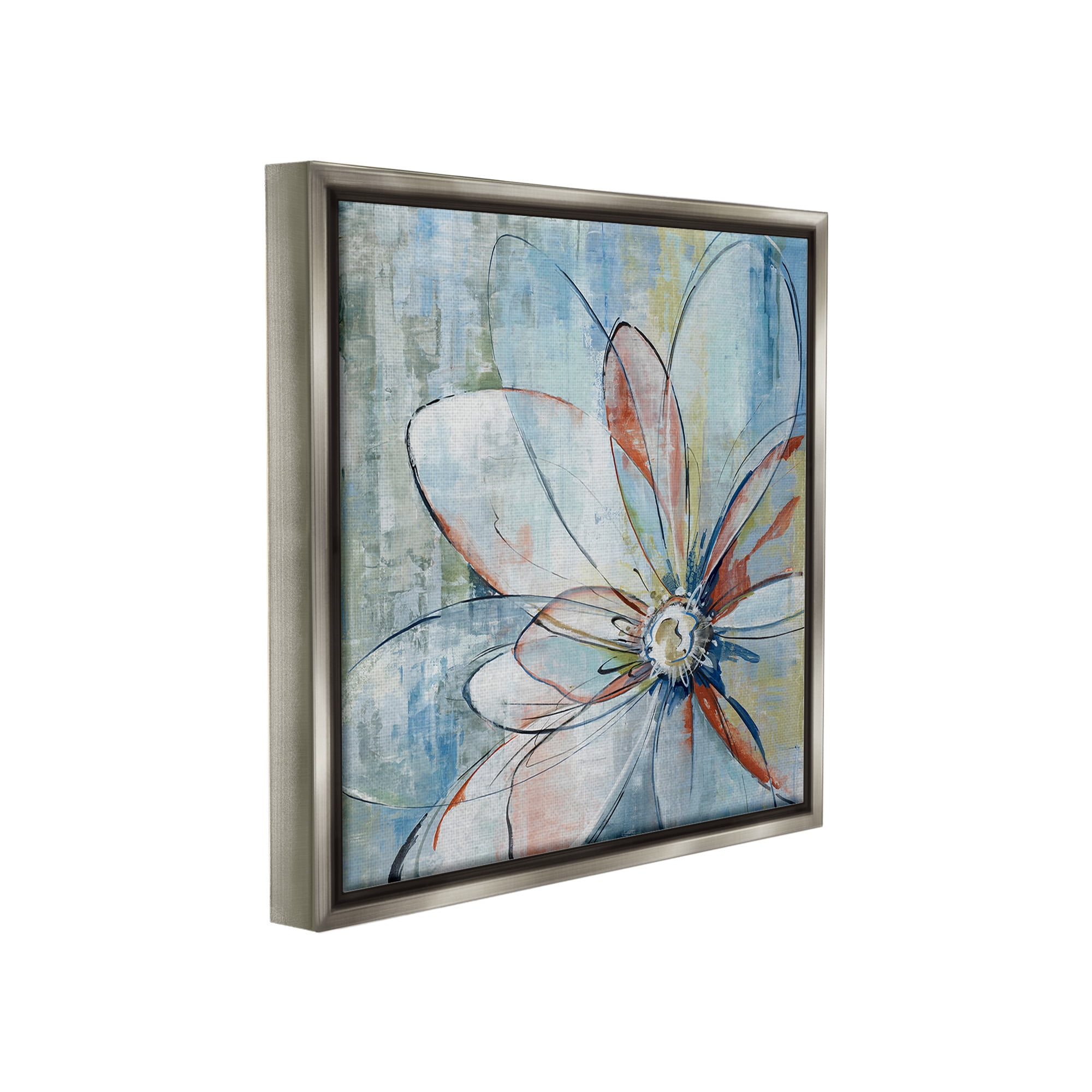 Stupell Industries Modern Collaged Flower Botanical & Floral Painting Gray Floater Framed Canvas Art Print Wall Art, 18 x 18