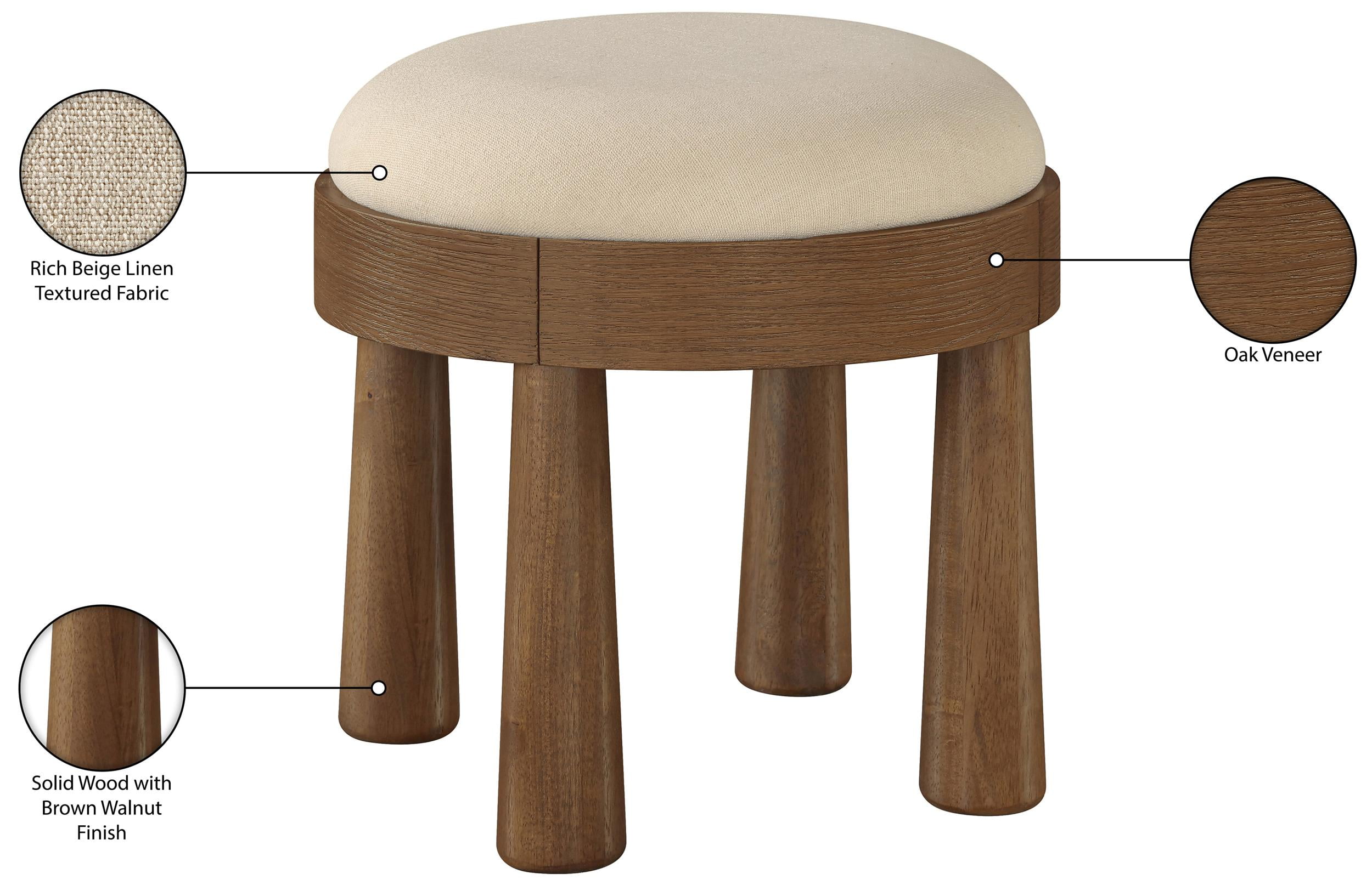 Meridian Furniture Larea Beige Linen Textured Fabric Upholstered Ottoman