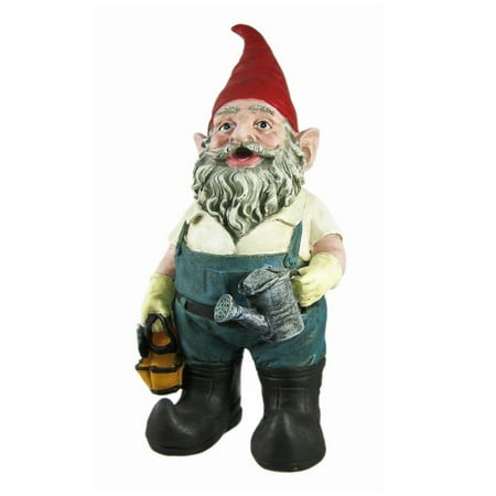 Homestyles 14" Gnome Holding a Watering Can and Garden Tool Bag Garden Statue