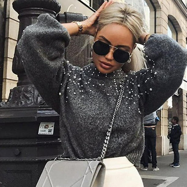 Suéter Oversize Con Brillo Para Mujer – Manga Larga, Cálido Y Elegante Para Otoño E Invierno