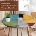 thumbnail image 5 of Abstract Painting Round Fitted Table Cover Art Style Orange Blue Yellow Grey Black Red Waterproof Table Cloth with Elastic Edge Wipeable Tablecloth for Picnic Camping Party Fits 36"-44" Diameter, 5 of 8