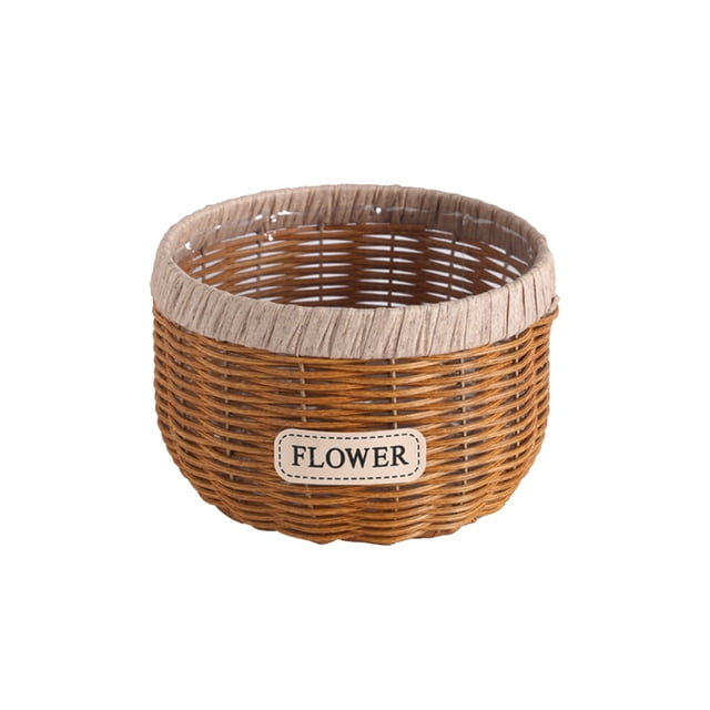 Khaki Hand Woven Rattan Flower Basket, Rustic Planter Pot With Durable Lightweight Construction, For Succulents, Orchids And Greeneries Home Decor