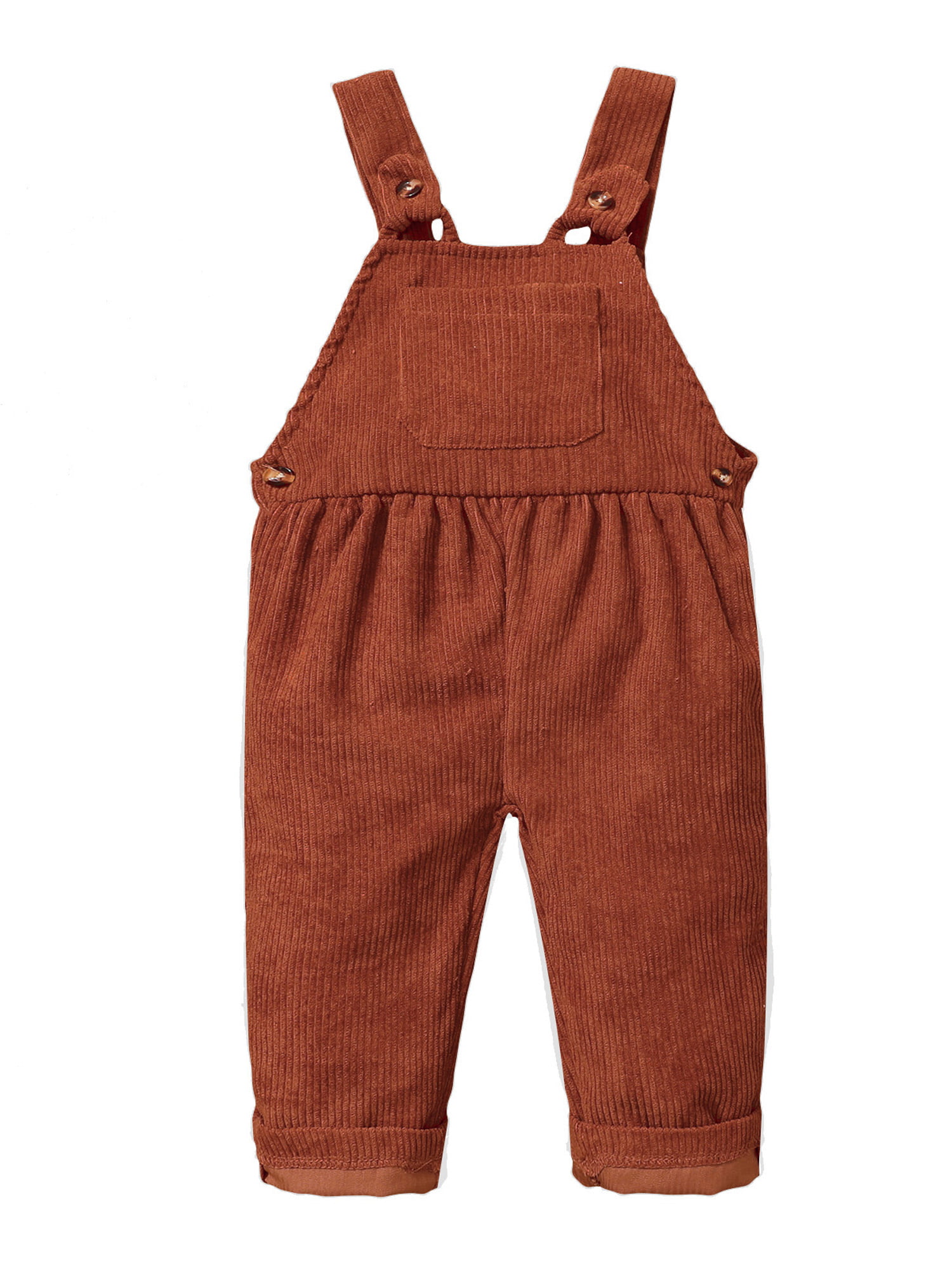 Toddler Infant Baby Boy Girl Dungarees Solid Color Corduroy Suspender Pants with Pockets Fall Winter Clothes