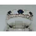 thumbnail image 3 of LBG British Made 925 Sterling Silver Natural Sapphire & Opal Womens Band Ring - 33 size options - Size 4.5, 3 of 7