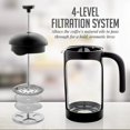 thumbnail image 3 of Cafetière à Piston 12 Onces avec Verre Borosilicate Résistant à la Chaleur et Acier Inoxydable Système de Filtration à 4 Niveaux, Cafetière Portable pour Voyage, Camping Ou Cadeau, Noir FPB12B, 3 of 4