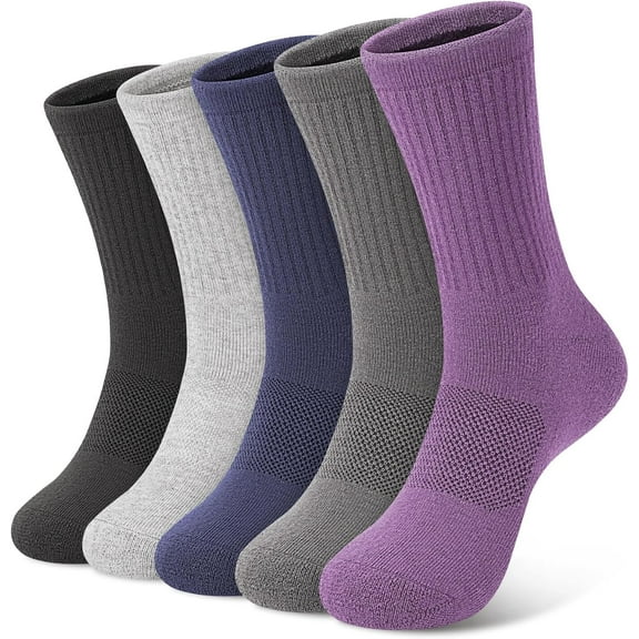 Jtbuh XLY 5 Pairs Womens Merino Wool Hiking Socks Winter Warm Crew Moisture Wicking Thick Cushioned Striped Boot Socks