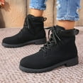 thumbnail image 6 of Women Boots Flat Heel Round Toe Lace-Up Dressy Ankle Boots Workwear Fashion Casual Warm Velvet Fall Winter Shoes for Women Black 9, 6 of 10