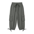 thumbnail image 4 of Lmueinov Women's High Waist Cargo Capri Pants, Drawstring Adjustable Hem Casual Outdoor Trousers with Multi Pockets, Loose Fit Daily Wear Pants S-2XL, 4 of 4