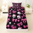thumbnail image 3 of Castle Fairy Y2K Cute Gothic Skull Twin Sheets 3pcs,Cartoon Bow Heart Bedding,Pink Black,1 Fitted Sheet,1 Flat Sheet and 1 Pillowcase, 3 of 6