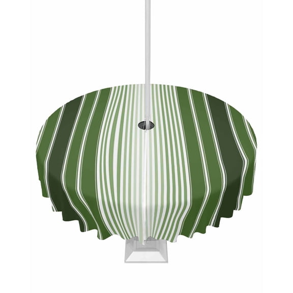 Hokiten Outdoor Tablecloths with Umbrella Hole & Zipper, Forest Green Ombre Stripe Round Tablecloths 60 Inch, Farmhouse Simple Striped Waterproof Table Cloth, Patio/Pool/Picnic Table Covers