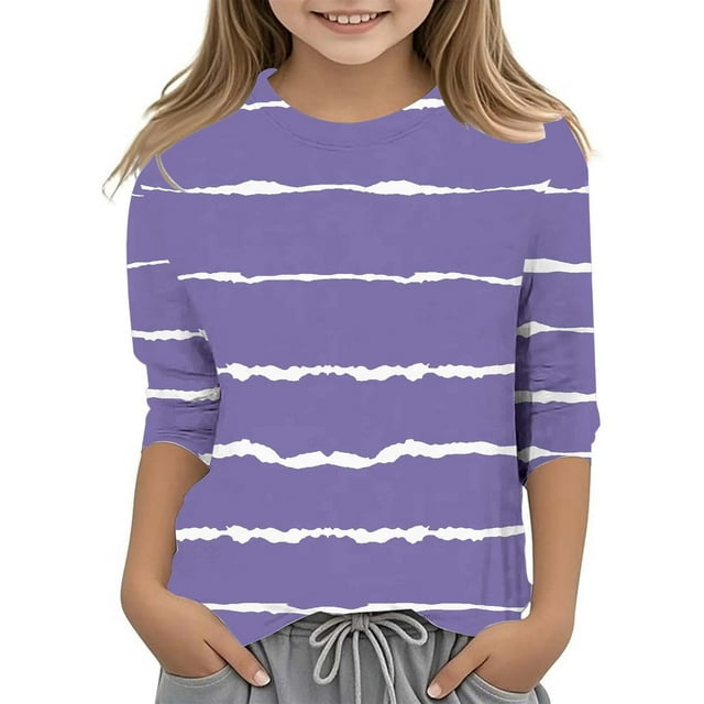 MIASHUI T-Shirts Raglan Manches 3/4 pour Filles Garçons en Coton Uniformes Scolaires, Violet, 7-8 Ans