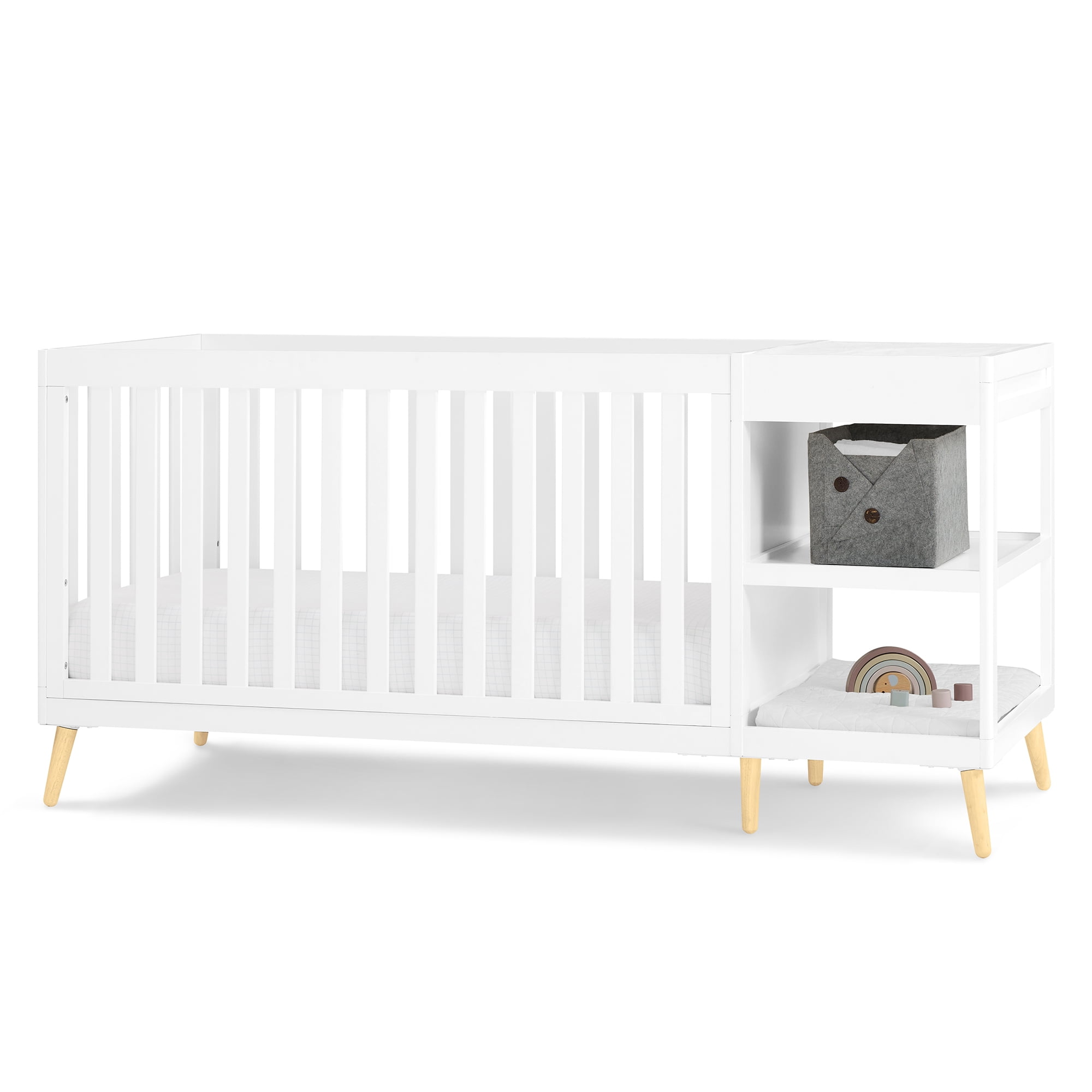 Delta Children Essex 4-in-1 Convertible Crib and Changer, Bianca White w/Natural