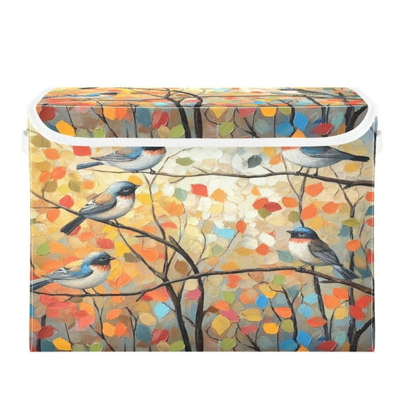 Storage Box With Lid 16.5x12.6x11.8In Foldable Stacked Household Storage Box Colorful Trees Pretty Birds