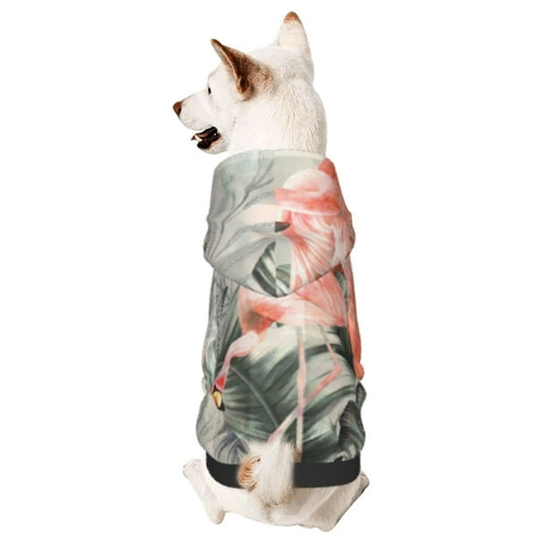 Fotbe Tropical With Flamingos Sudadera con Estampado para Perros Pequeños – Suéter con Capucha para Mascotas, Tela Suave de Forro Polar con Bolsillo-Large