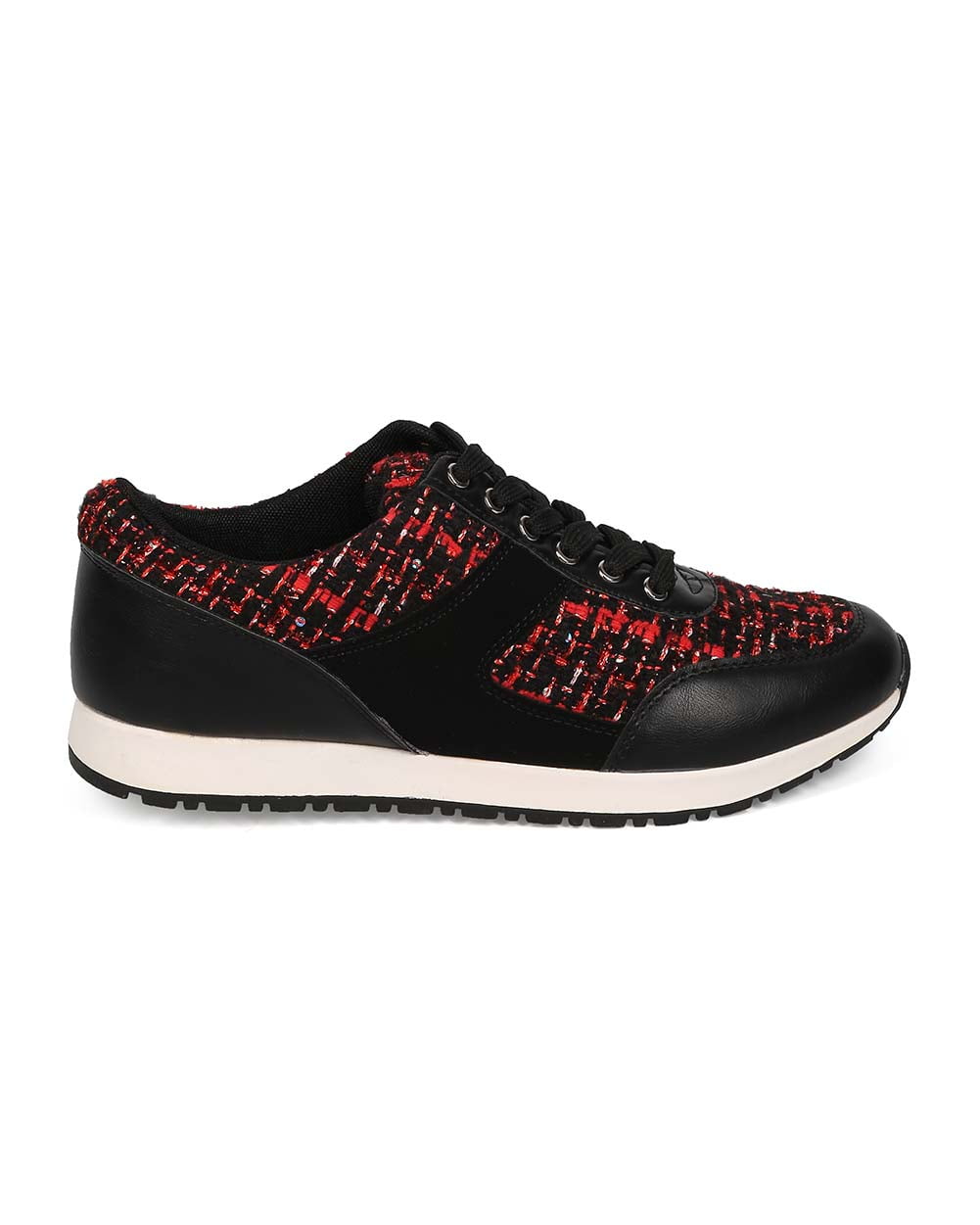 New Women Wild Diva Mel-08 Tweed Mix Media Lace Up Fashion Sneaker Size