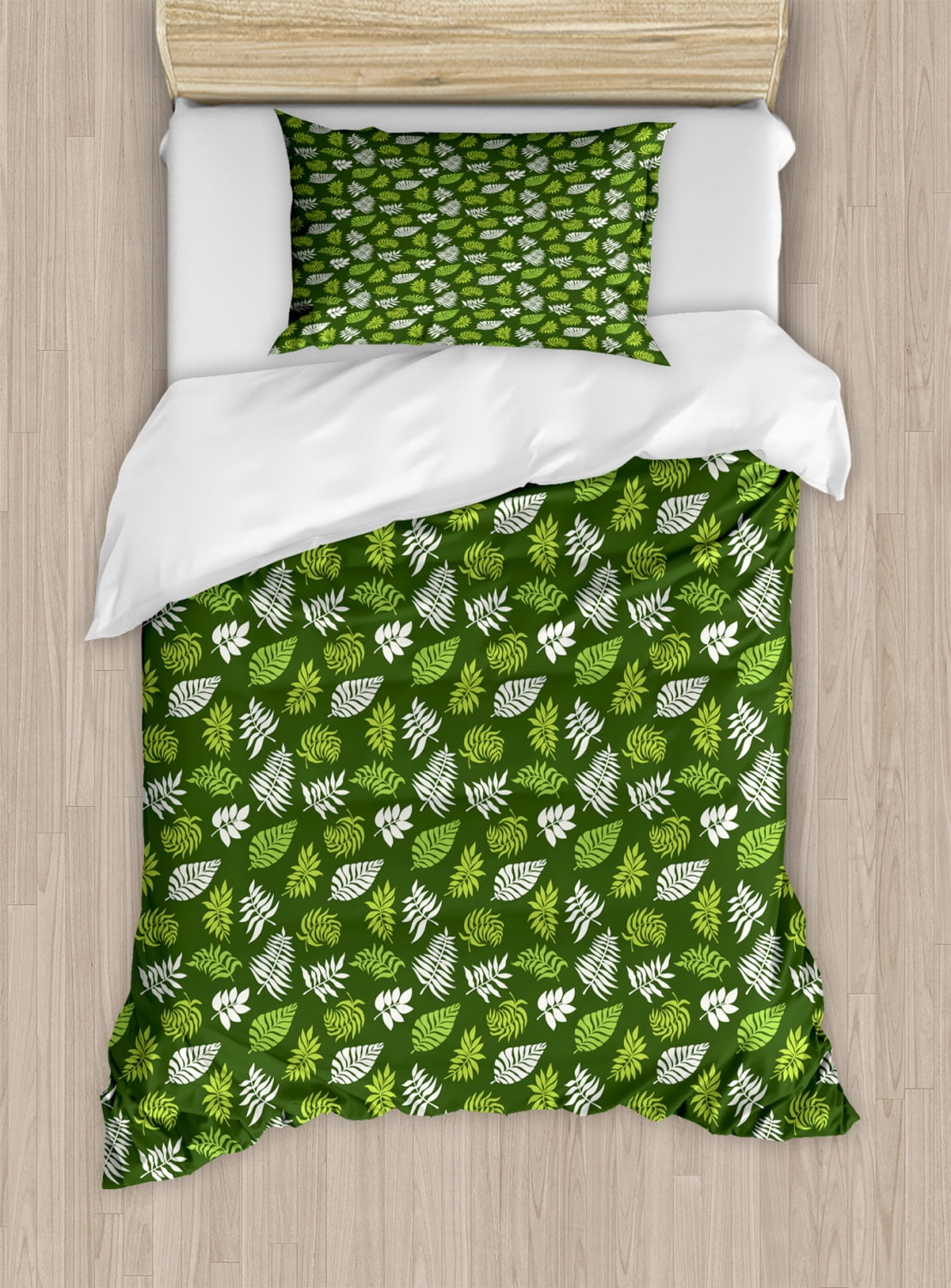 Fern Duvet Cover Set, Palm and Fern Branches Exotic Rainforest Jungle ...