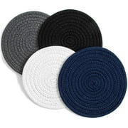 Set of 4 Cotton Weave Potholders Trivets, 7" Round Coasters Hot Pot Holders Mats, 4 Colors
