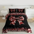 thumbnail image 2 of Homewish Kawaii Ribbon Bow 3 Pieces Queen Comforter Set for Boys Girls,Leopard Print Ultra Soft Bedding Sets,Black Red Bedding Comforter Set Breathable,Super Cozy Room Decor,Reversible, 2 of 8