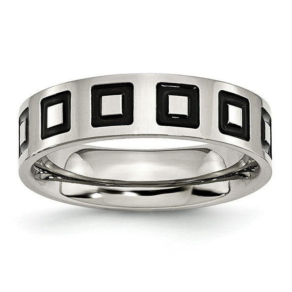 Stainless Steel Enameled Flat 6mm Satin Band Ring - Size 13