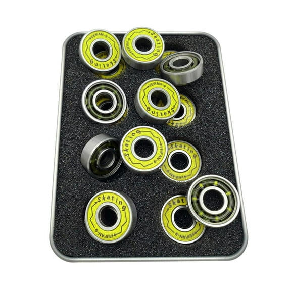 16Pcs Skateboard Bearings ABEC 9 Precision with Storage Box Organizers for Longboard, Mini Cruisers, Scooter, Roller Skates, Inline Wheels Yellow