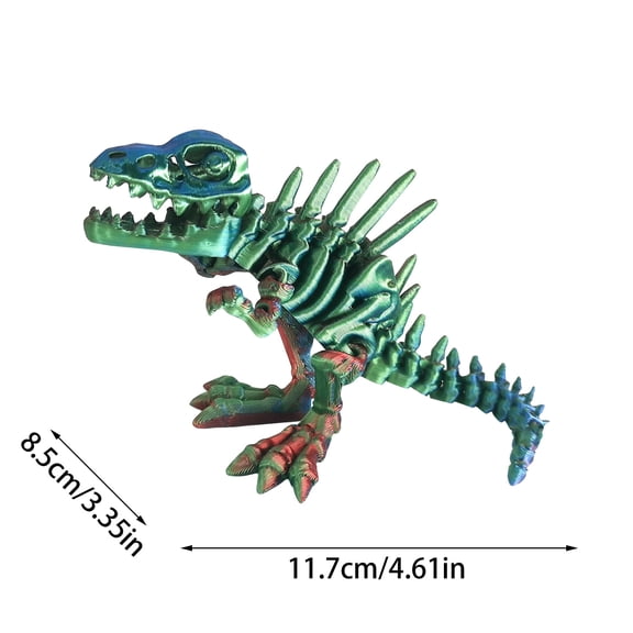 Blue Gold Spinosaurus Skeleton Biting Fish Figurine, 3D Printed Movable Dinosaur Toy for Stress Relief and Educational Science Display for Kids and Adults