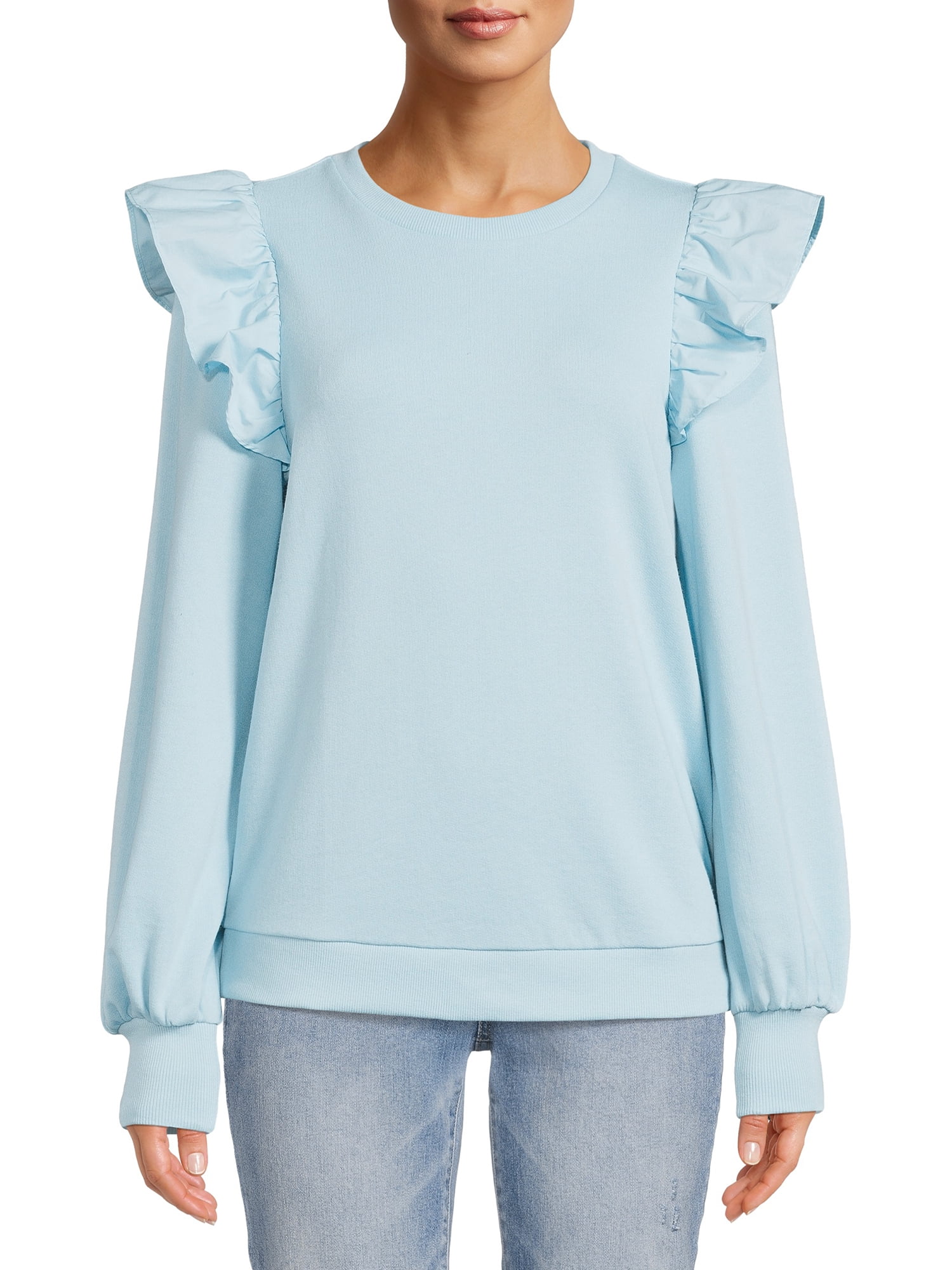 YUNY Women Split Long Sleeve Stitching Pullover Fall Winter T-Shirt Top Black M