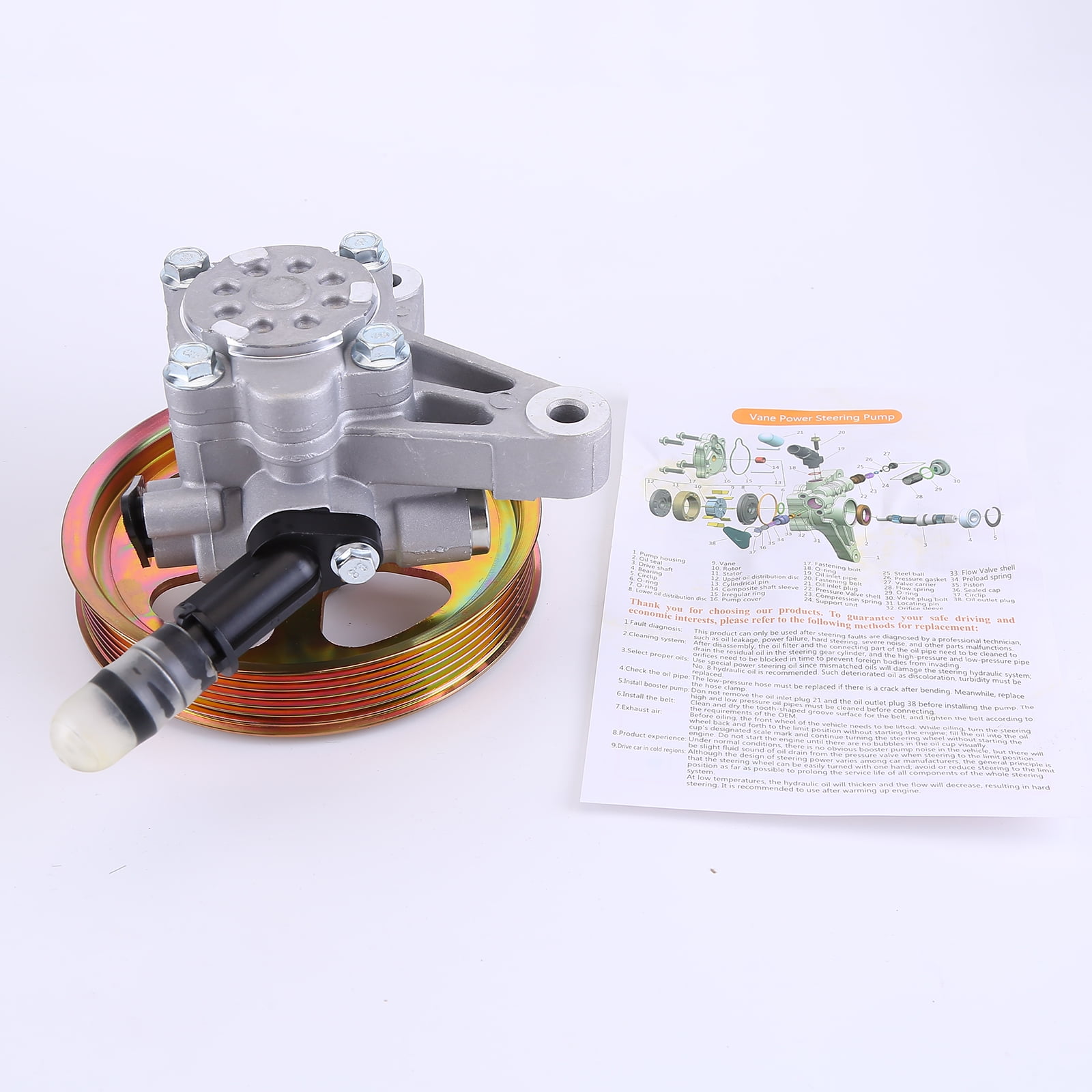 Guwzn Power Steering Pump w/ Pulley Compatible for 2008-2012 Honda Accord Crosstour Pilot V6 3.5L