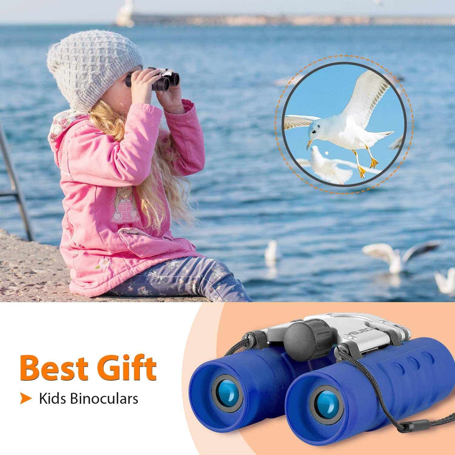 Compact Shock Proof Binoculars for Kids 8x21 with High-Resolution Real Optics Best Gift for Boys & Girls Toys 3-12 Year Old