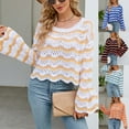 thumbnail image 4 of HGYCPP Women Long Sleeve Crop Top Striped Crochet Knit Pullover Loose Shirts Streetwear, 4 of 19