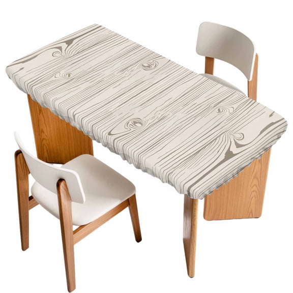 Farmhouse Vintage Table Cloths for 6 Foot Rectangle Tables, Summer Country Retro Wooden Grain Patio Waterproof Elastic Fitted Tablecloths, Washable Rectangular Table Cover for Camping