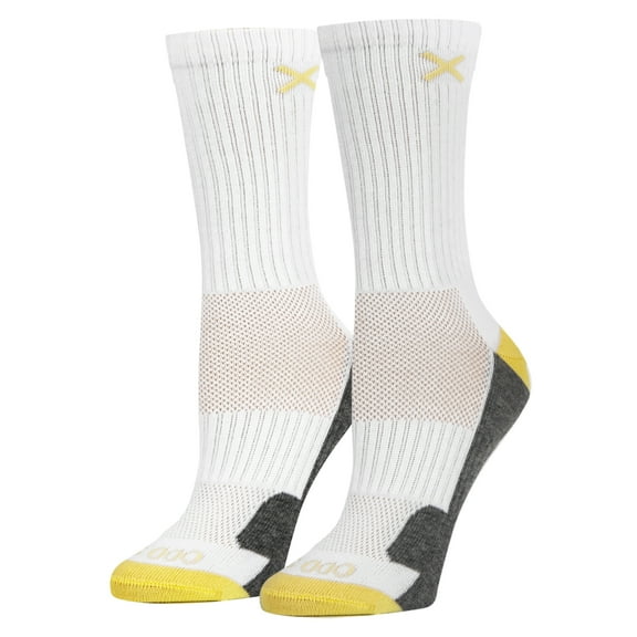 Basix Crew Socks for Women, Comfort Athletic Fit, Mid-Calf, Yellow White Heather