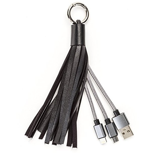 Vitazon Leather Tassel Key Chain With Phone Charger Cable iPhone