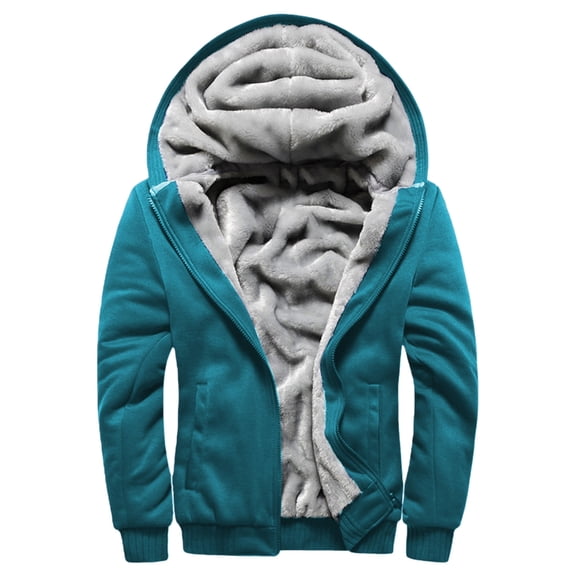 Men's Thick Fleece Lined Hooded Jacket Full Zip Winter Insulated Wool Warm Sweatshirt Coat for Outdoor Snow Conditions