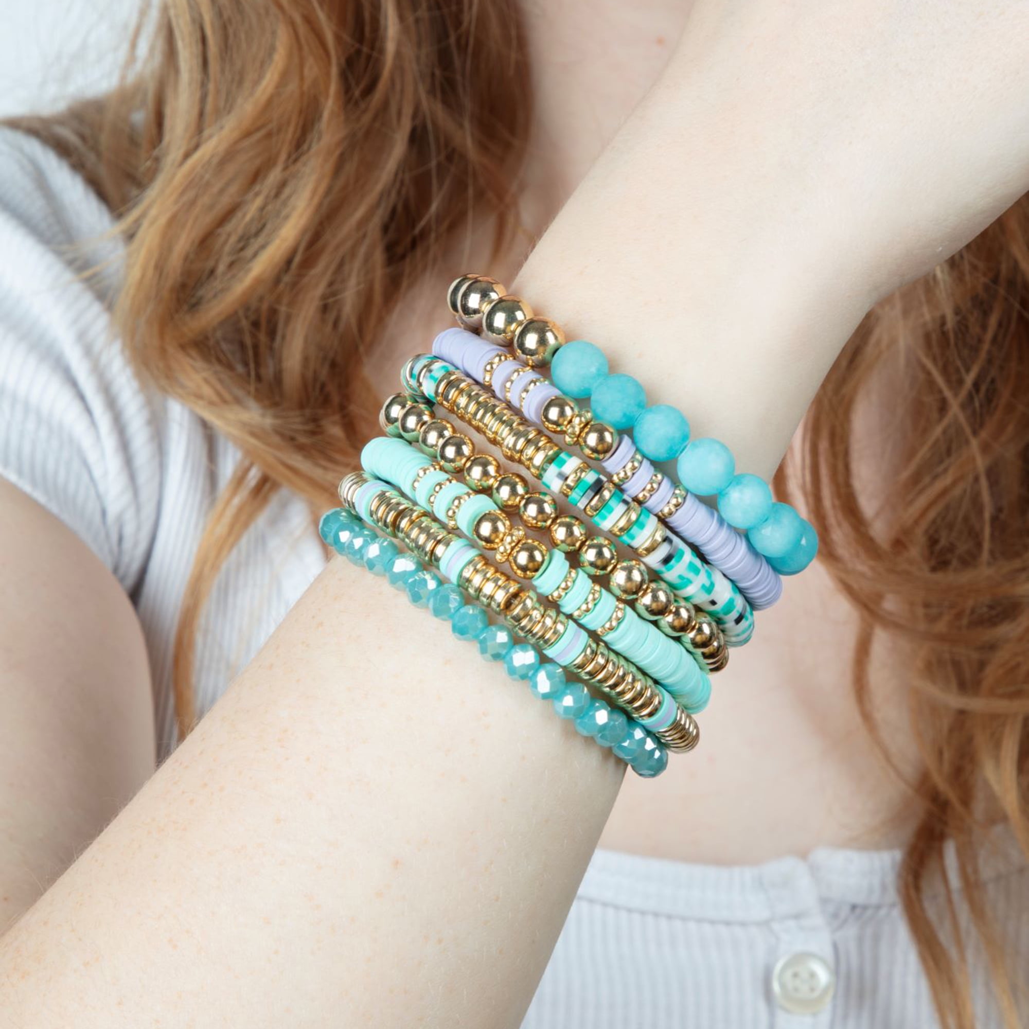 (2 pack) Cousin DIY Teal and Purple Heishi Stack DIY Bracelet Kit, Clay/Metal, 564 Beads, Adult, 69995662