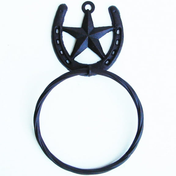 New Texas Star&Horseshoe Bathroom/Kitchen Towel Ring Hanger Rustic Western Decor