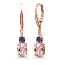 Gem Stone King 18K Rose Gold Plated Silver Peach Nano Morganite and Blue Created Sapphire Dangle Earrings for Women with Lab Grown Diamond (4.53 Cttw, Oval 9X7MM)