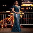 thumbnail image 2 of AURA Plus Size Evening Dress V Neck Cape Sleeve Party Teal Blue 0XL-4XL, 2 of 6