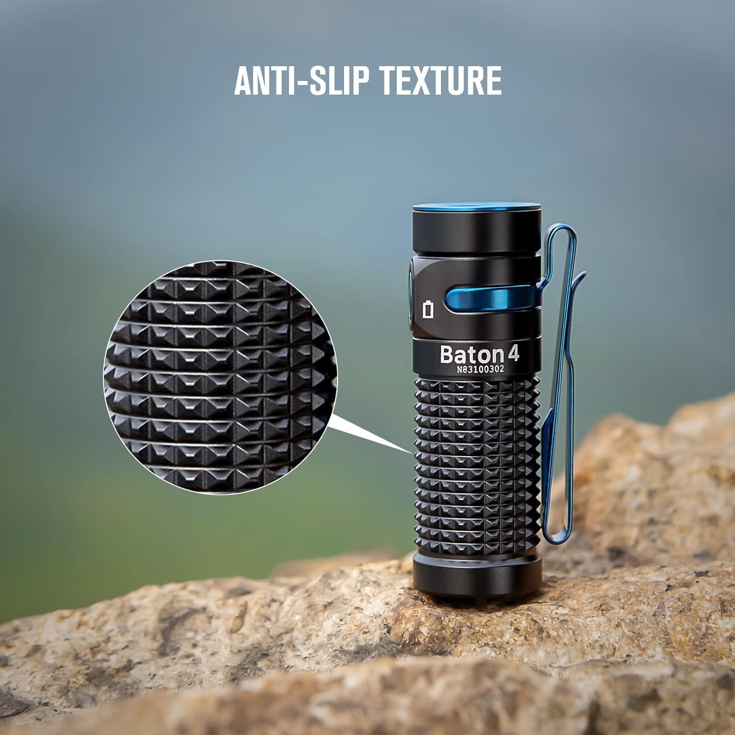 OLIGHT Baton 4 Rechargeable EDC Flashlight, LED Light 1300 Lumens with Magnetic Charging Cable, IPX8 Waterproof for Home, Camping, and Emergencies (Black)