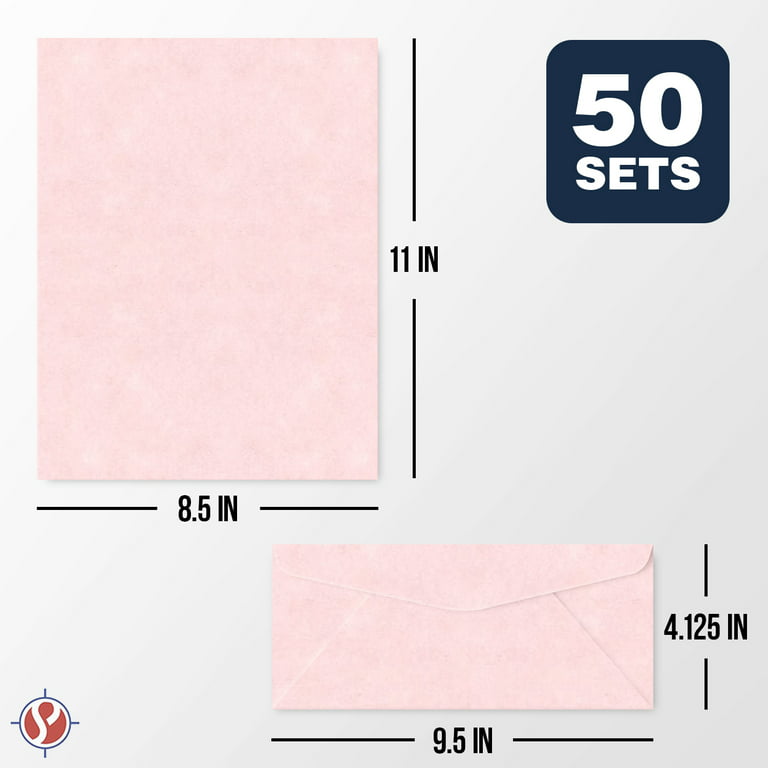 Matching 8.5 x 11 Paper & #10 Envelopes, Imitation New Ice Pink Parchment  Finish – Great for Letters, Invitations, Business Documents | 24lb Text, 90