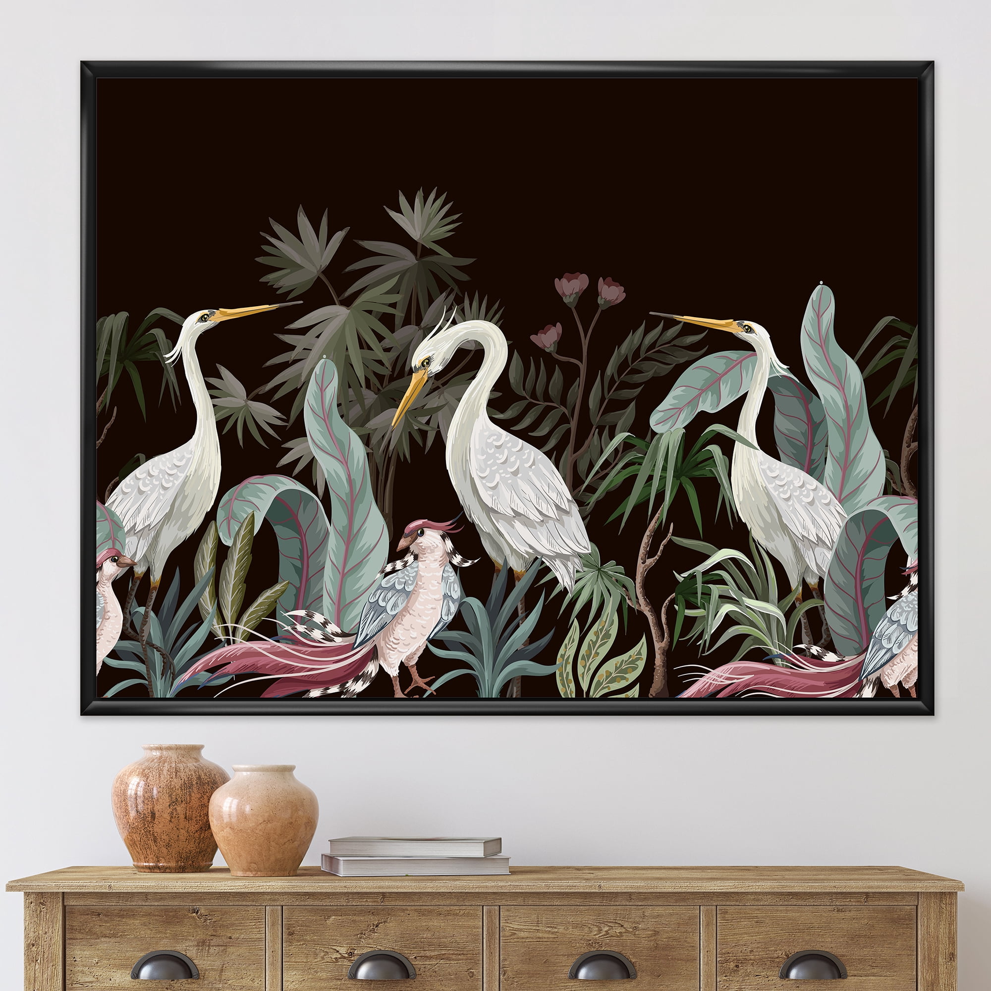 Designart 'Chinoiserie With Peonies and Birds III' Traditional Framed Canvas Wall Art Print