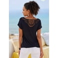 thumbnail image 2 of LASCANA Women's Crochet Insert Short Sleeve Top Crochet Detail, 2 of 6