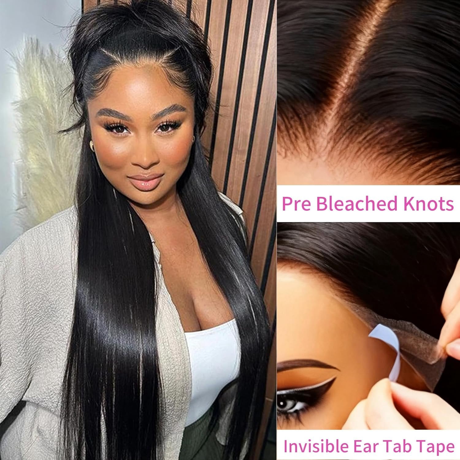 Bling Hair Drawstring Wear and Go Wig 13x6 Lace Frontal Wigs Human Hair Pre Cut Lace Glueless Brazilian Human Hair Wig With Drawstring 34 Inch Straight Wigs 180 Density Wig  Strap